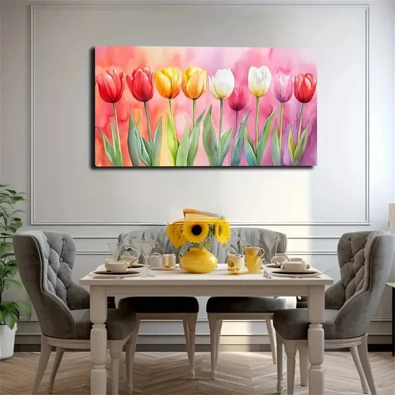 Tulips Transmit Spring Vitality Wall Art Canvas Office Home Room Framed 120x60cm