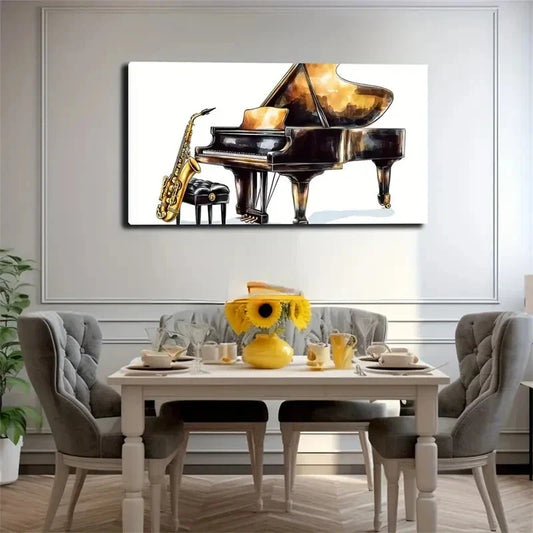 Vibrant Grand Piano Keys Black Wall Art Canvas Office Home Room Framed 120x60cm