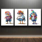 3pcs Modern Fantasy Bird Wearing Dress & Glasses Metal Print Ready to Hang Art