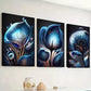 3pcs Modern Dark Blue Fantasy Flowers Abstract   Wall Art Set Canvas Framed 40x60cm - High Quality Print 100% Australian Made Wall Canvas Ready to Hang