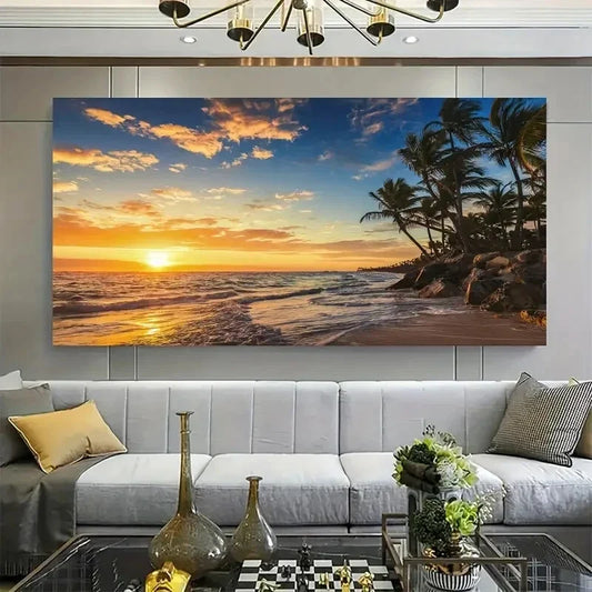 Gold Sunset Sandy Beachwall canvas office home room framed 120x60cm