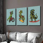 3pcs Tyrannosaurus Rex Skateboarding and Riding Wall Art Set Canvas Framed 40x60cm - High Quality Print 100% Australian Made Wall Canvas Ready to Hang