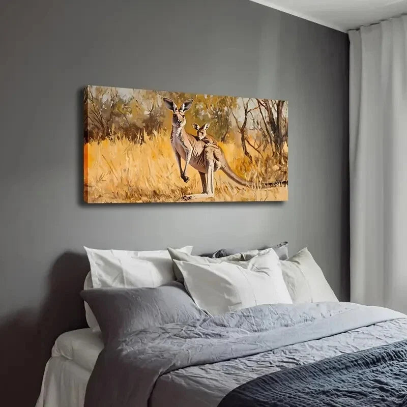 Kangaroo Carrying a Joey Wall Art Canvas Office Home Room Framed 120x60cm