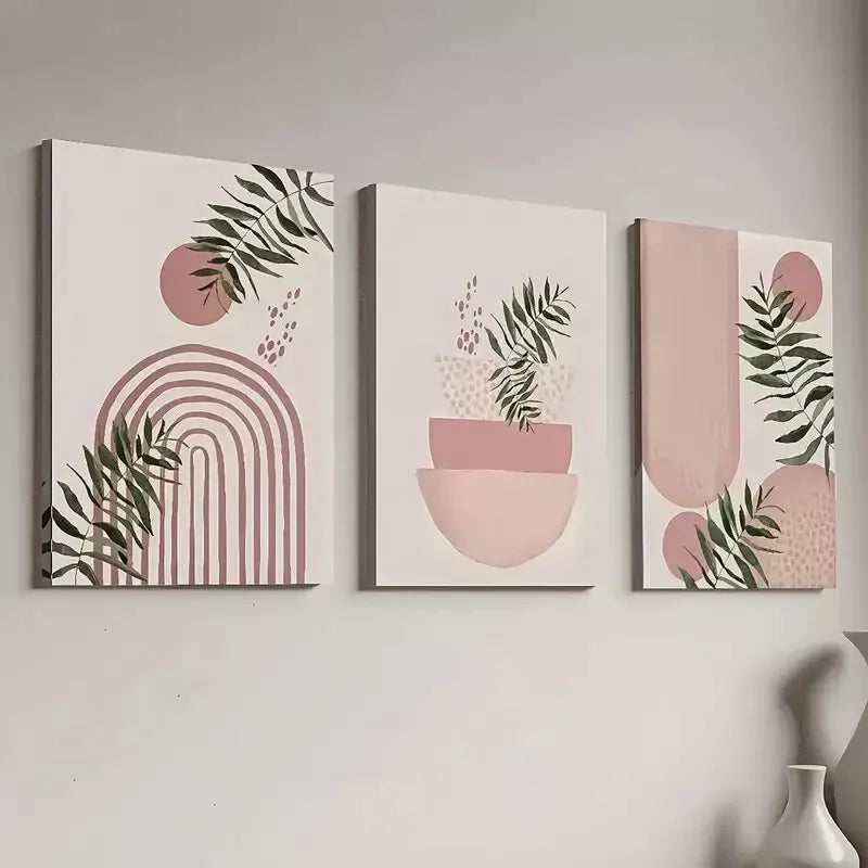 3pcs Geometric Line Art Featuring Natural Wall Art Set Canvas Framed 40x60cm - High Quality Print 100% Australian Made Wall Canvas Ready to Hang