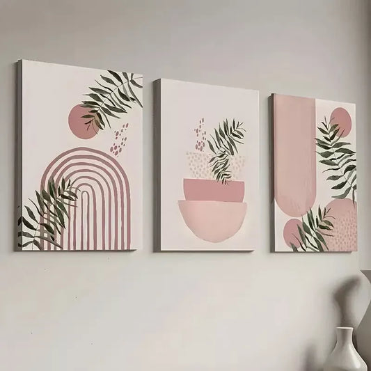3pcs Geometric Line Art Featuring Natural Wall Art Set Canvas Framed 40x60cm - High Quality Print 100% Australian Made Wall Canvas Ready to Hang