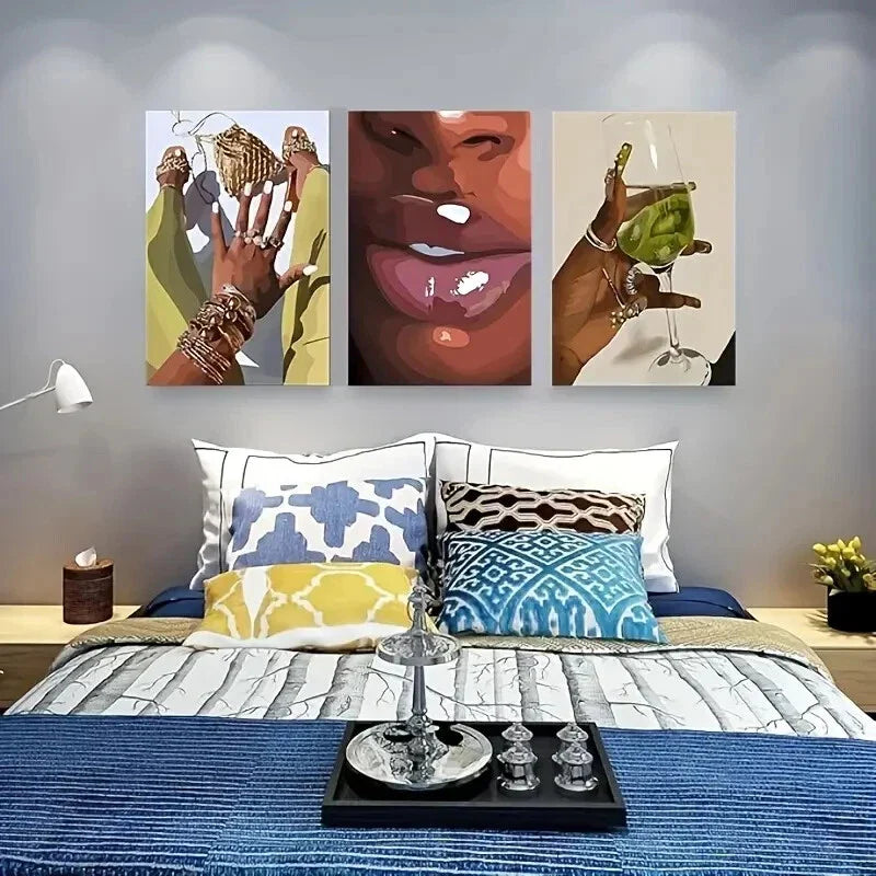 3pcs Fashion Theme African American Woman Metal Print Ready to Hang Art