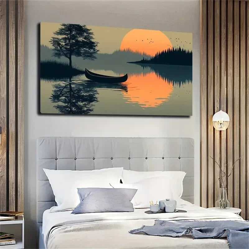 Calm Water Reflection with Sun Wall Art Canvas Office Home Room Framed 120x60cm