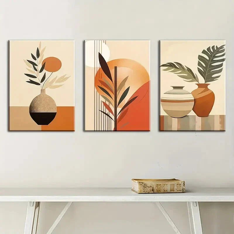 3pcs Abstract Plant Leaf Canvas Art Prints Metal Print Ready to Hang Art