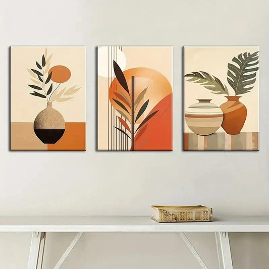 3pcs Abstract Plant Leaf Canvas Art Prints Metal Print Ready to Hang Art