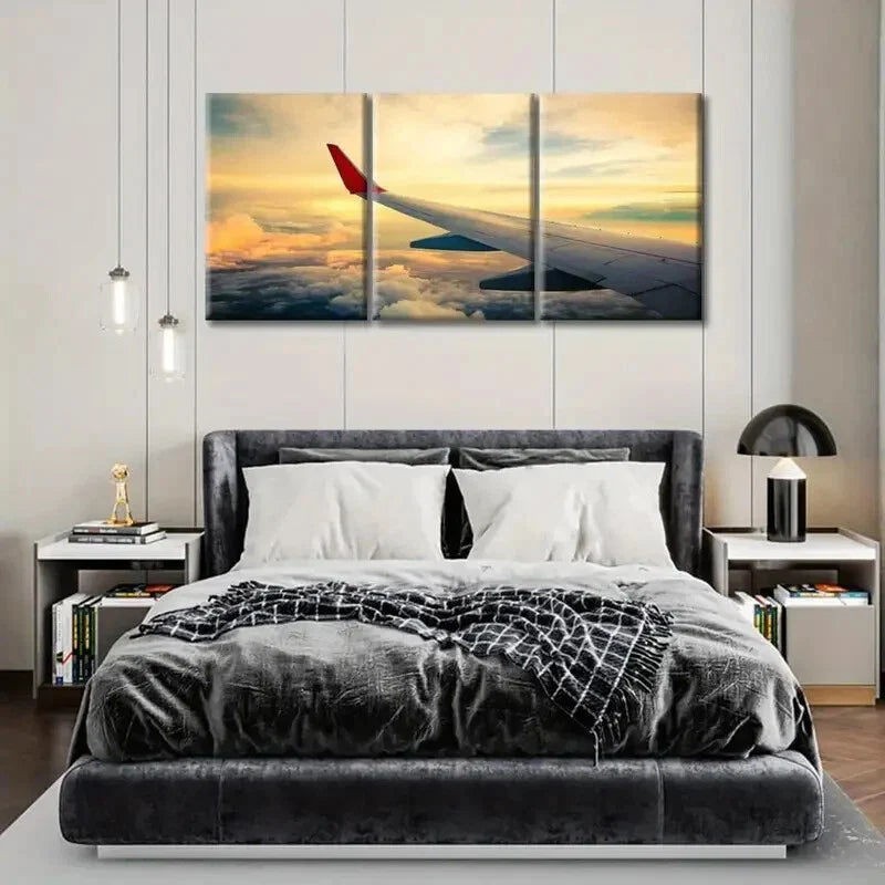 3pcs Sunset Clouds Aviation Contemporary  Metal Print Ready to Hang Art