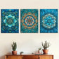 3pcs Featuring Abstract Blue Circular Abstract Metal Print Ready to Hang Art