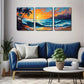 3pcs Coastal Landscape with Palm Trees & Ocean , Wall Art Set Canvas Framed 60X90cm - High Quality Print 100% Australian Made Wall Canvas Ready to Hang