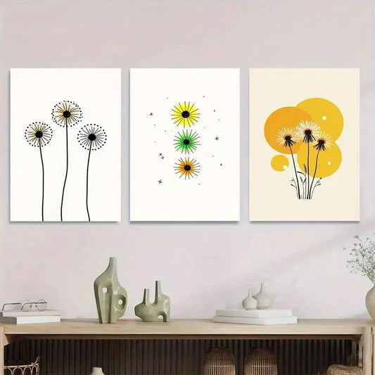 3pcs Modern Minimalist Dandelion Metal Print Ready to Hang Art