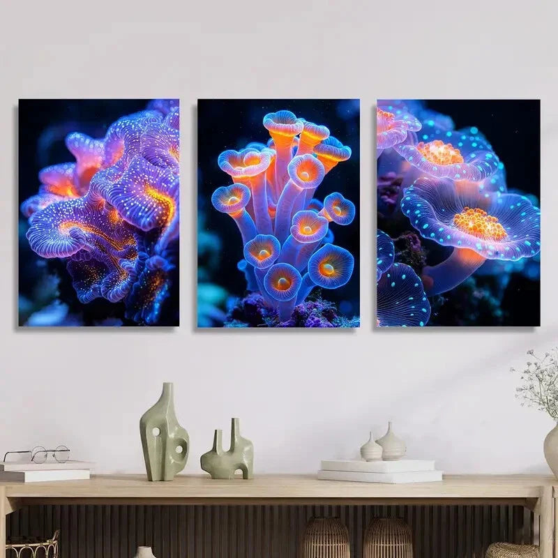 3pcs  Colorful coral reefs bloom with various flower  Metal Print Ready to Hang Art