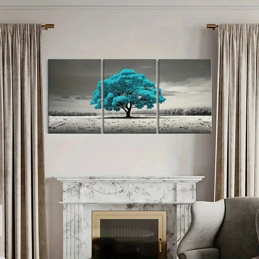 3pcs Surreal Blue Leaves Painting Metal Print Ready to Hang Art