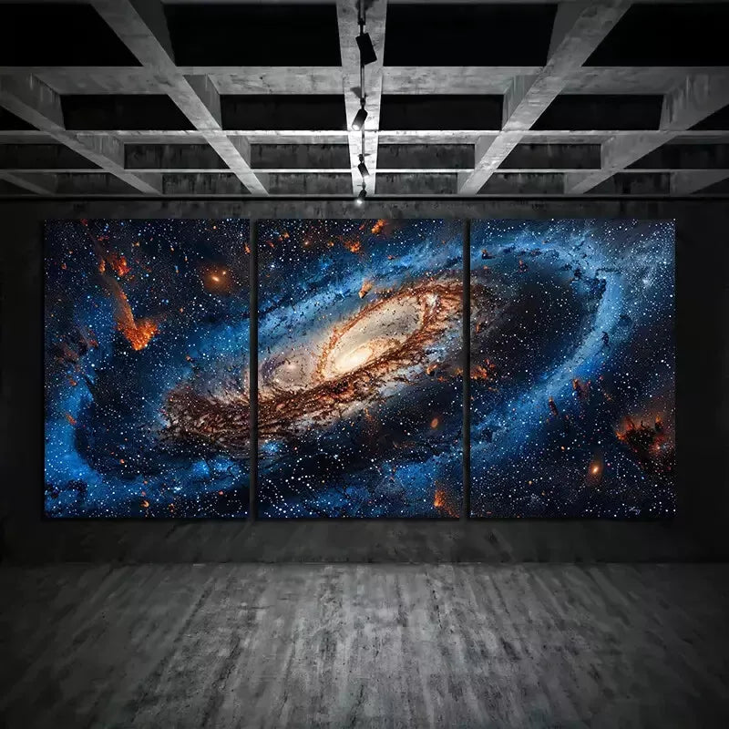 3pcs Blue Galaxy Background with Stars and A Big Milky Way Canvas Framed 40x60cm - High Quality Print 100% Australian Made Wall Canvas Ready to Hang