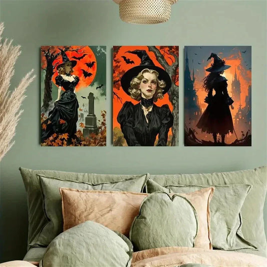3pcs Red Moon & Cemetery Scene Metal Print Ready to Hang Art
