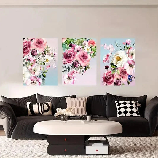 3pcs Rose Creative Paintings Metal Print Ready to Hang Art