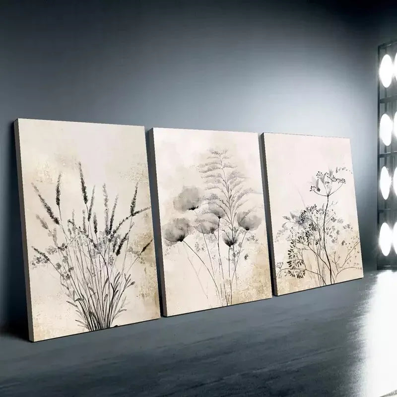3pcs flowers, wildflowers, meadow flowers Canvas Framed 40x60cm - High Quality Print 100% Australian Made Wall Canvas Ready to Hang