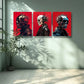 3pcs Skeleton punk In Red Background Wall Art Set Canvas Framed 40x60cm -High Quality Print 100% Australian Made Wall Canvas Ready to Hang