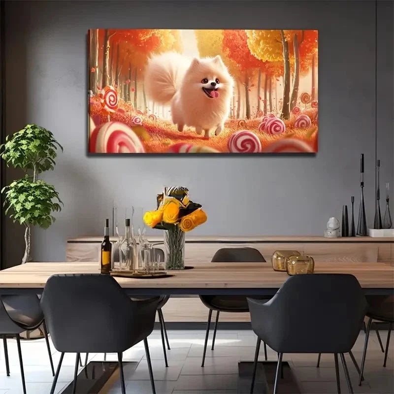Lollipop And Dog Suitable Wall Art Canvas Office Home Room Framed 80x45cm