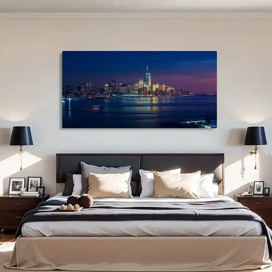 Seaside New York Cityscape Wall Art Canvas Office Home Room Framed 120x60cm