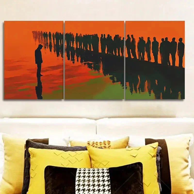 3pcs The man on the ripples Art Painting Metal Print Ready to Hang Art