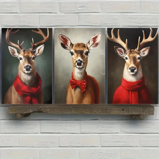 3pcs Christmas Wall Art Print Oil Painting Style Metal Print Ready to Hang Art