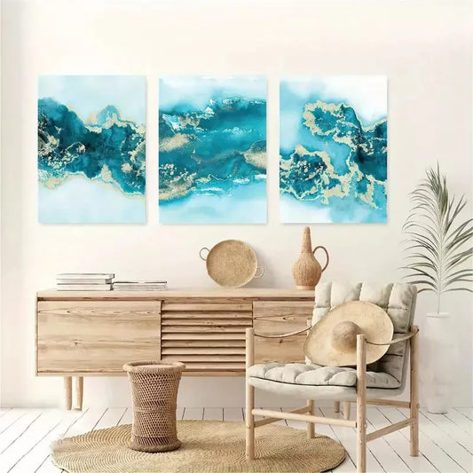 3pcs Turquoise Abstract Canvas Framed 40x60cm - High Quality Print 100% Australian Made Wall Canvas Ready to Hang