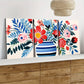 3pcs Matisse Style Vase Wild Flowers Red & Blue Wall Art Set Canvas Framed 40x60cm - High Quality Print 100% Australian Made Wall Canvas Ready to Hang