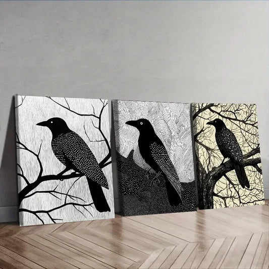 3pcs  The Psychic Crow Wall Art Set Canvas Framed 40x60cm - High Quality Print 100% Australian Made Wall Canvas Ready to Hang
