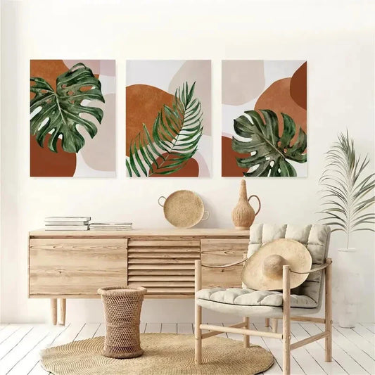 3pcs Geometric Neutral Green Brown Beige Metal Print Ready to Hang Art