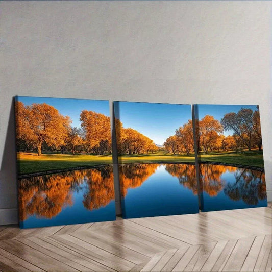 3pcs Golf Course Modern Art Deco Style   Wall Art Set Canvas Framed 40x60cm - High Quality Print 100% Australian Made Wall Canvas Ready to Hang