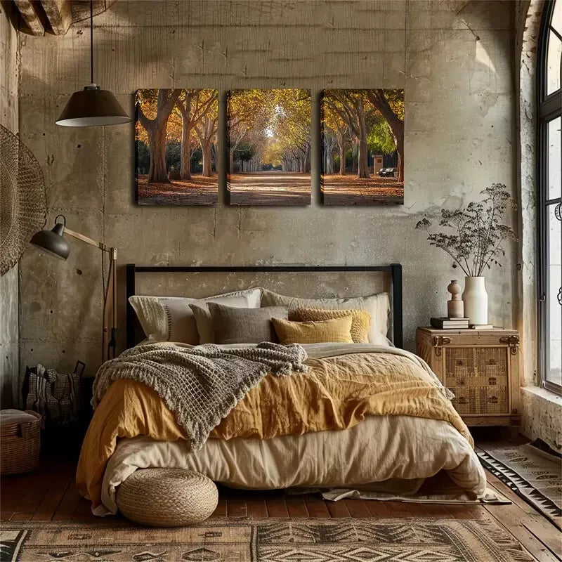 3pcs  Autumn Road On Both Sides Of Trees   Wall Art Set Canvas Framed 40x60cm - High Quality Print 100% Australian Made Wall Canvas Ready to Hang