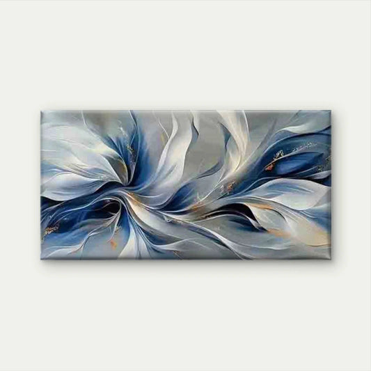Abstract Blue & White Floral Wall Art Canvas Office Home Room Framed 80x45cm