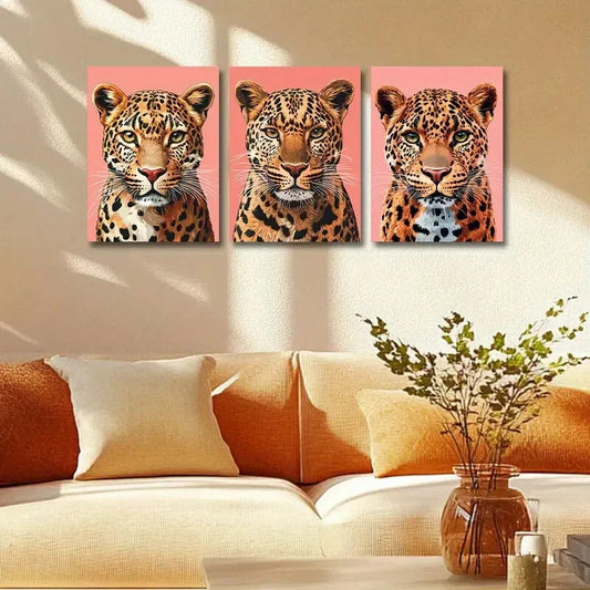 3pcs Vibrant Leopard Illustrations Metal Print Ready to Hang Art