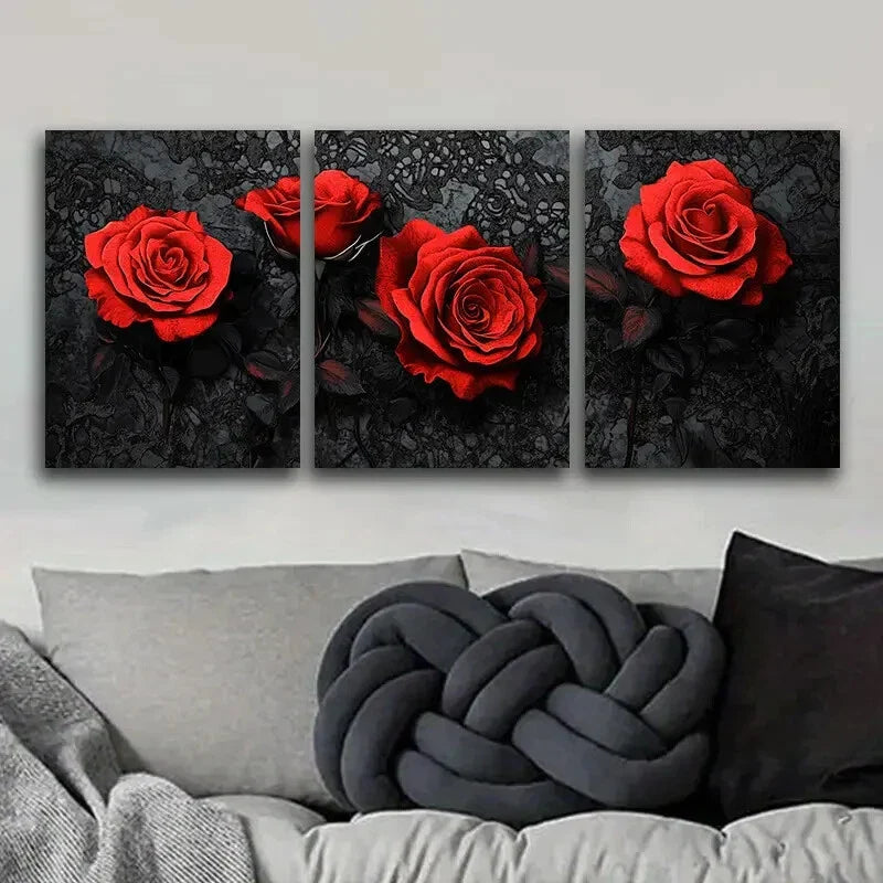 3pcs  Gothic red rose Art Painting  Metal Print Ready to Hang Art