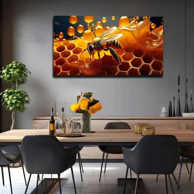 Vibrant Realistic Bee Wall Art Canvas Office Home Room Framed 120x60cm