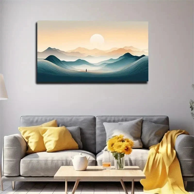 Moon & Figure Winter Spring Wall Art Canvas Office Home Room Framed 120x60cm