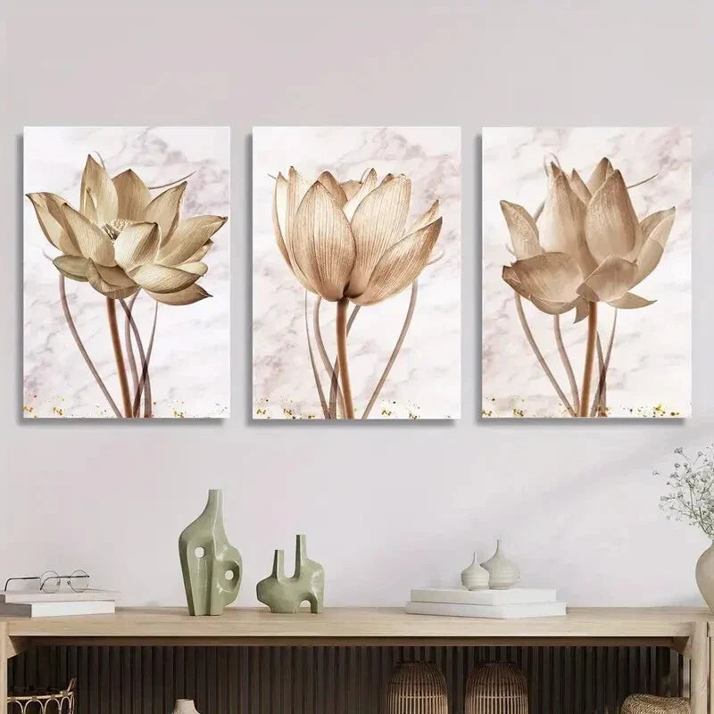 3pcs Light Luxury Plant &amp; Flower Design Metal Print Ready to Hang Art