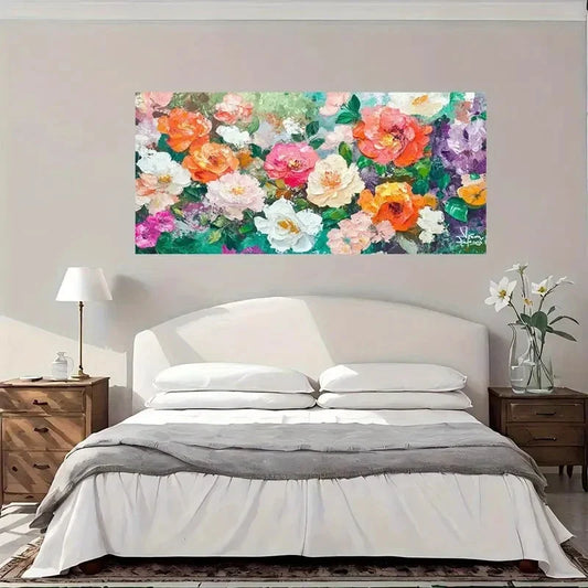 Colorful Floral Abstract Wall Art Canvas Office Home Room Framed 80x45cm