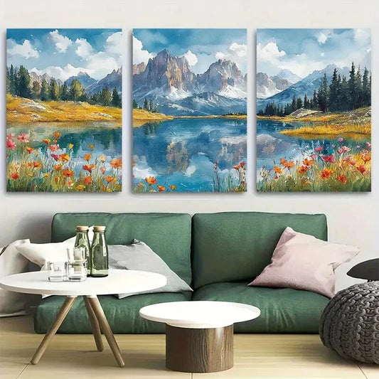 3pcs Serene Landscape Vibrant Wildflowers Metal Print Ready to Hang Art