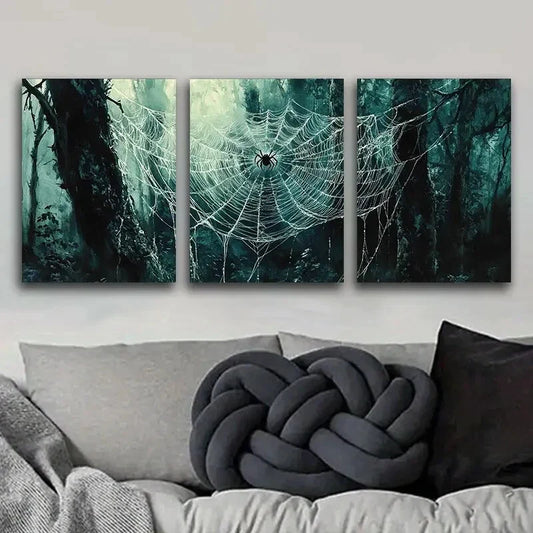 3pcs Spider Webs in Forest Design Dark Perfect Wall Art Set Canvas Framed 40x60cm - High Quality Print 100% Australian Made Wall Canvas Ready to Hang