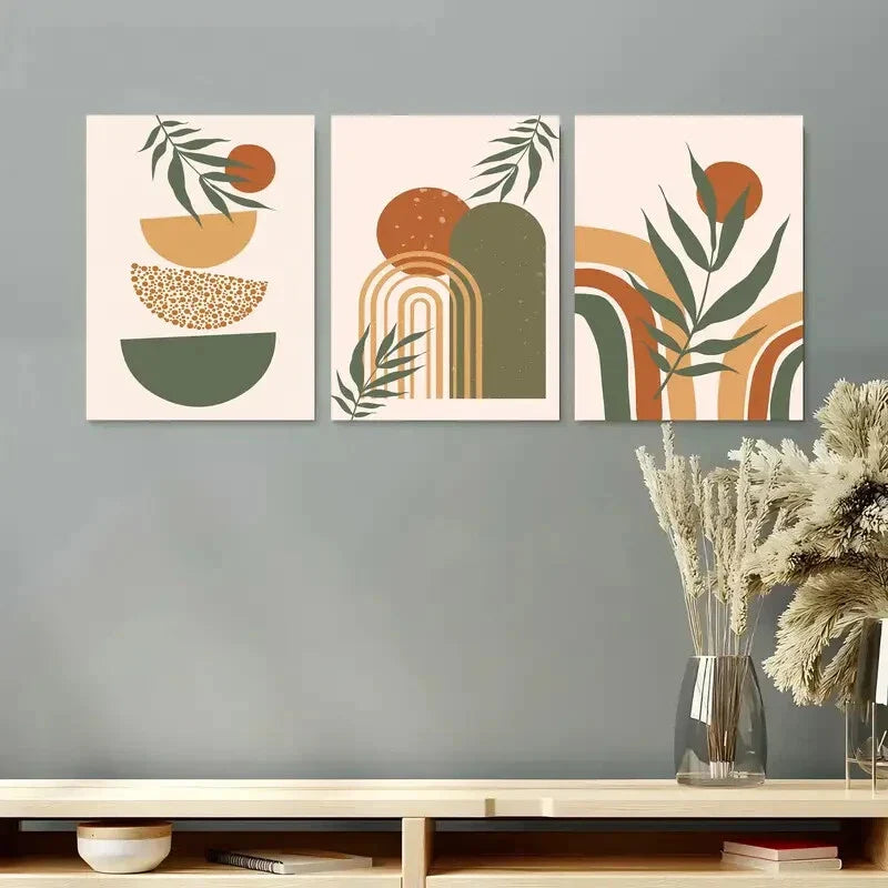 3pcs Boho Abstract Mid Century Painting Metal Print Ready to Hang Art