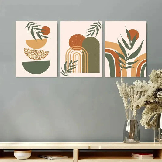 3pcs Boho Abstract Mid Century Painting Metal Print Ready to Hang Art