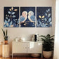 3pcs Lovebird Midnight Blue & Golden Accents Metal Print Ready to Hang Art