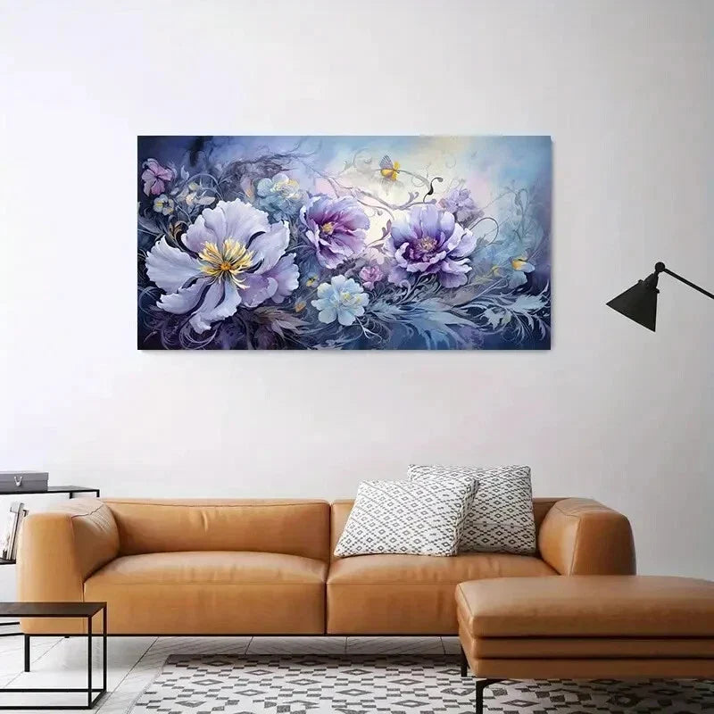 Abstract Purple Flowers wall canvas office home room framed 120x60cm