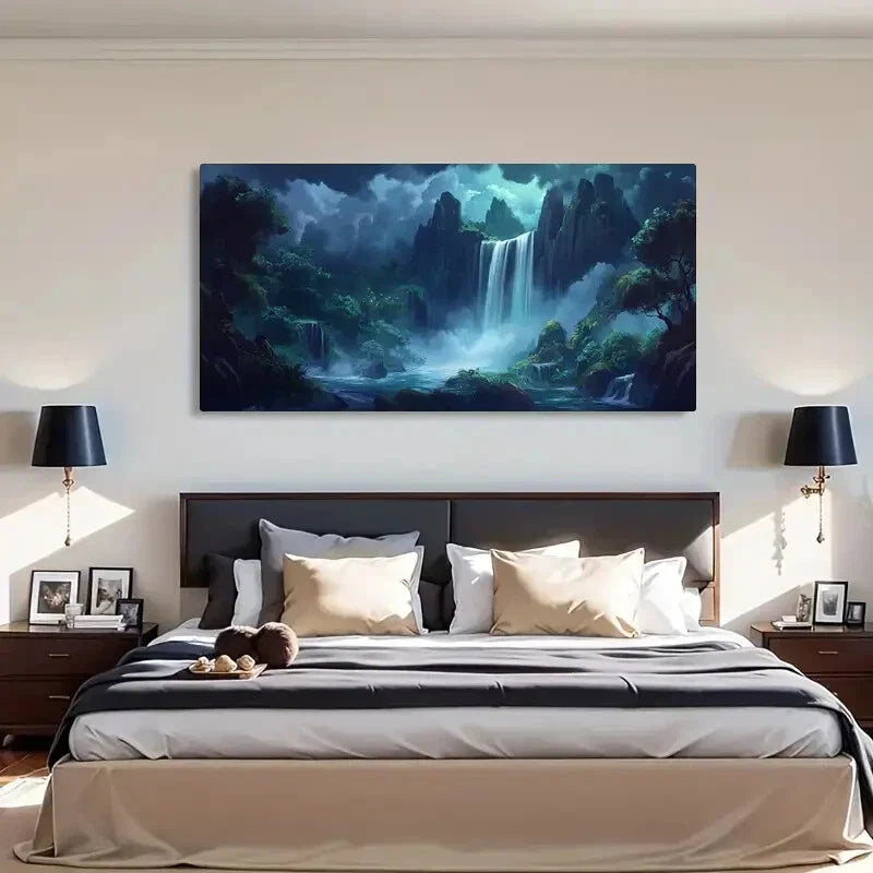 Tropical Forest Waterfall Land Wall Art Canvas Office Home Room Framed 120x60cm