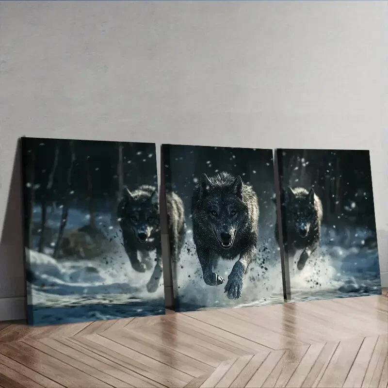3pcs Fierce Wolf pack Wall Art Set Canvas Framed 40x60cm - High Quality Print 100% Australian Made Wall Canvas Ready to Hang