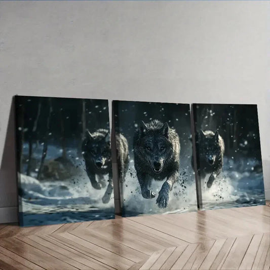 3pcs Fierce Wolf pack Wall Art Set Canvas Framed 40x60cm - High Quality Print 100% Australian Made Wall Canvas Ready to Hang